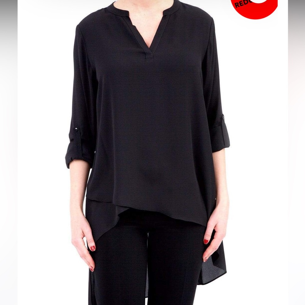 Joseph Ribkoff Black Tunic with Asymmetrical Cuffed Sleeves